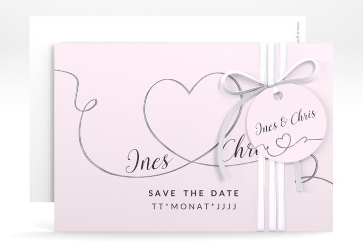 Save the Date-Karte Hochzeit Dolce A6 Karte quer rosa silber