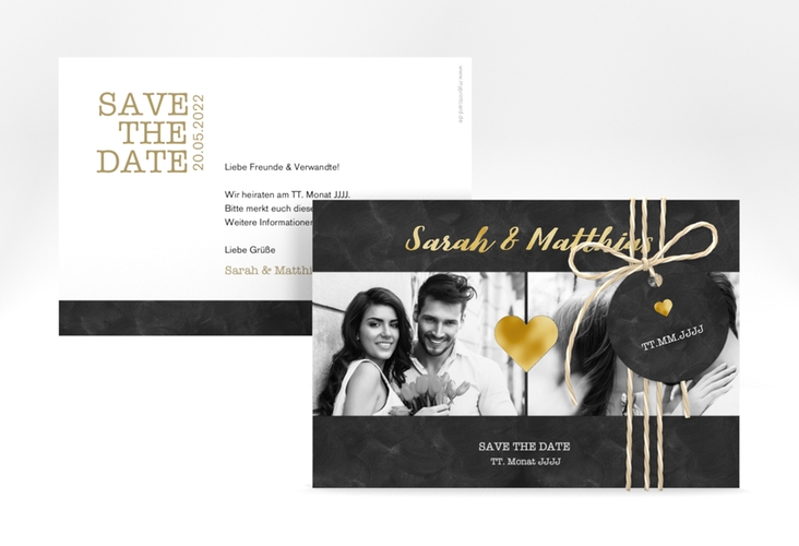 Save the Date-Karte Sparkly A6 Karte quer gold gold