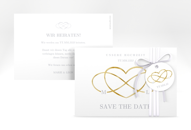 Save the Date-Karte "Infinity" DIN A6 quer grau gold