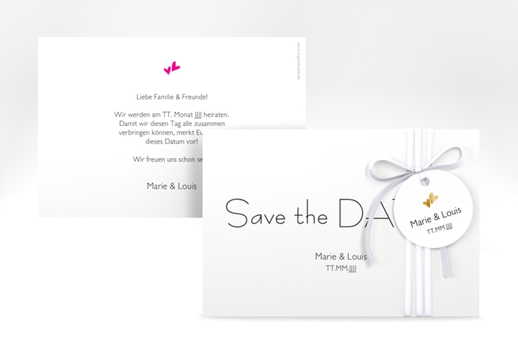 Save the Date-Karte Hochzeit Twohearts A6 Karte quer pink gold