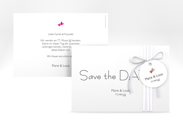 Save the Date-Karte Hochzeit Twohearts A6 Karte quer pink rosegold
