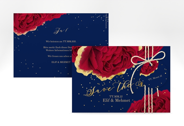 Save the Date-Karte Cherie A6 Karte quer blau gold