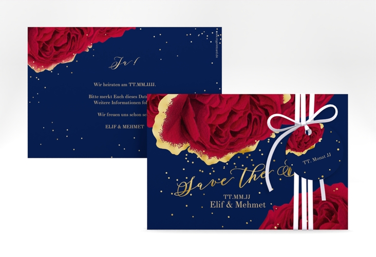 Save the Date-Karte Cherie A6 Karte quer blau gold