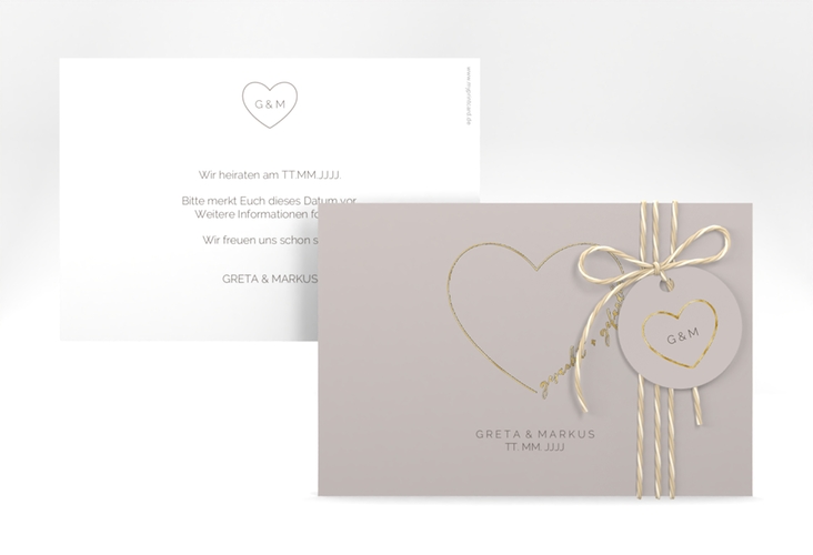 Save the Date-Karte Lebenstraum A6 Karte quer grau gold