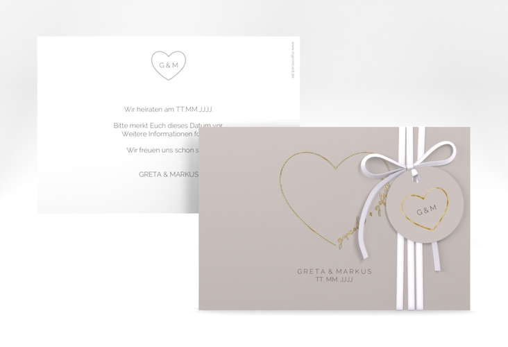 Save the Date-Karte Lebenstraum A6 Karte quer grau gold