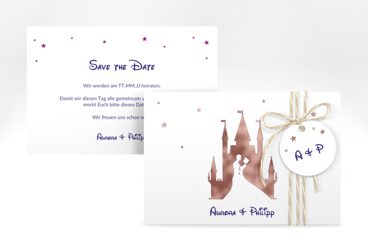 Save the Date-Karte Castle A6 Karte quer lila rosegold