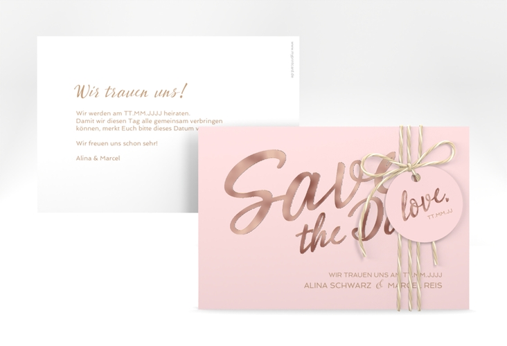 Save the Date-Karte Glam A6 Karte quer rosa rosegold
