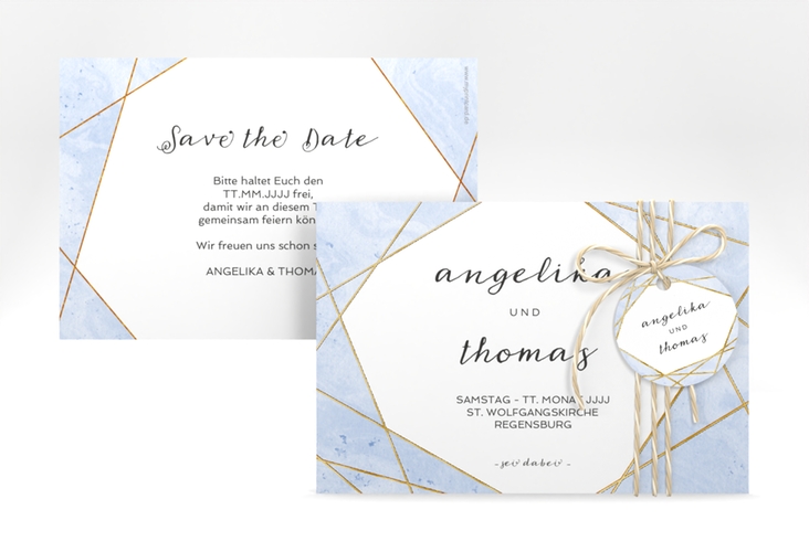 Save the Date-Karte Asymmetry A6 Karte quer blau gold
