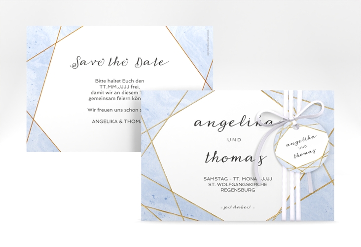 Save the Date-Karte Asymmetry A6 Karte quer blau gold