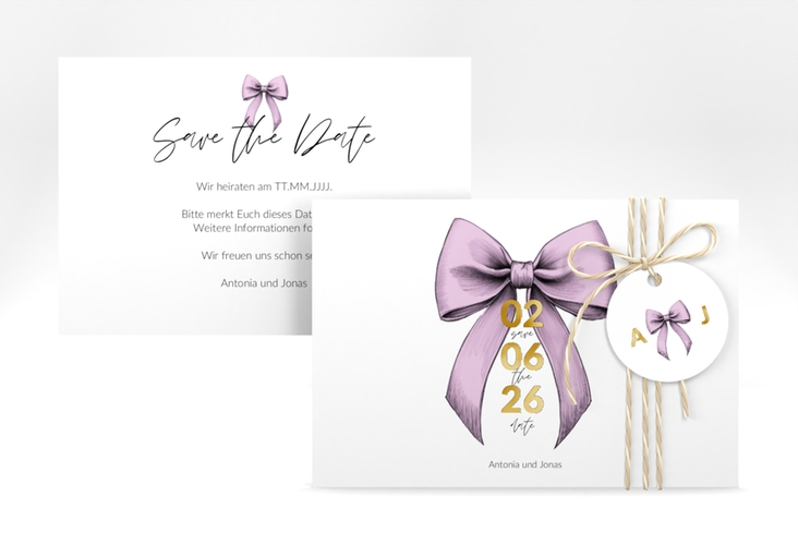Save the Date-Karte Schleife A6 Karte quer rosa gold