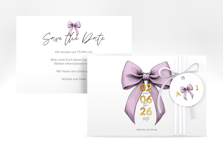 Save the Date-Karte Schleife A6 Karte quer rosa gold