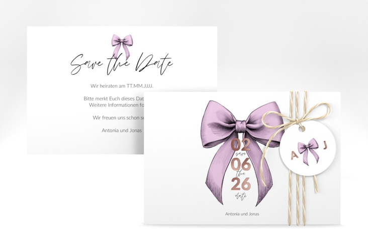 Save the Date-Karte Schleife A6 Karte quer rosa rosegold