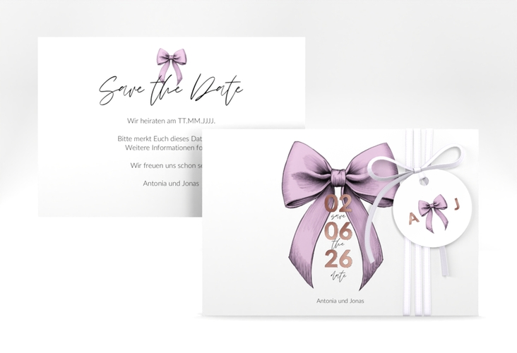 Save the Date-Karte Schleife A6 Karte quer rosa rosegold