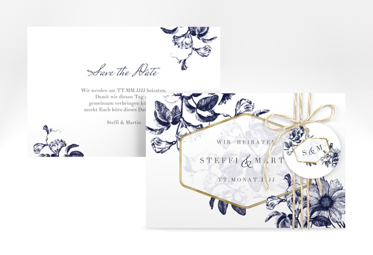 Save the Date-Karte Magnificent A6 Karte quer blau gold