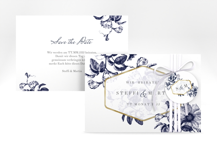 Save the Date-Karte Magnificent A6 Karte quer blau gold