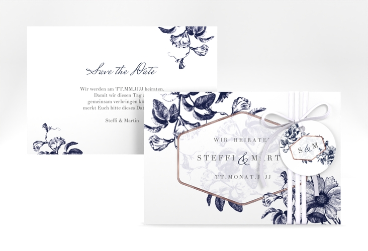Save the Date-Karte Magnificent A6 Karte quer blau rosegold