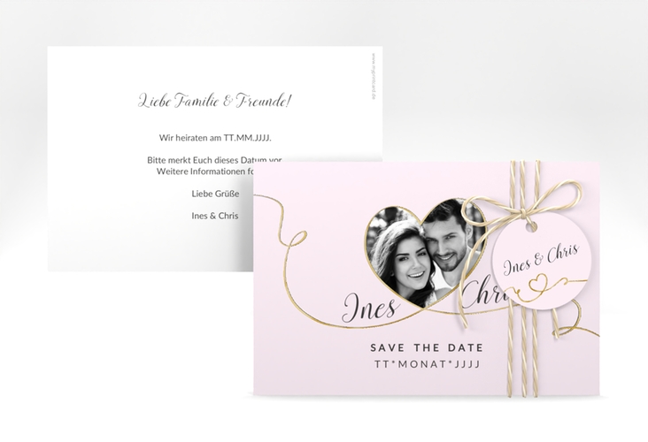 Save the Date-Karte Hochzeit Dolce A6 Karte quer rosa gold