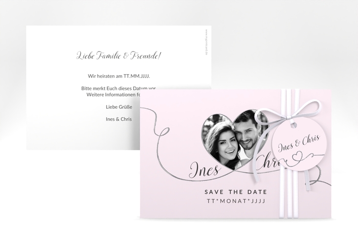 Save the Date-Karte Hochzeit Dolce A6 Karte quer rosa silber