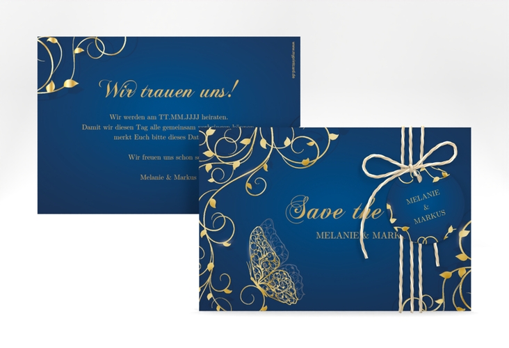 Save the Date-Karte Eternity A6 Karte quer blau gold