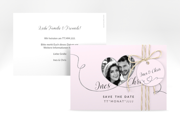 Save the Date-Karte Hochzeit Dolce A6 Karte quer rosa silber
