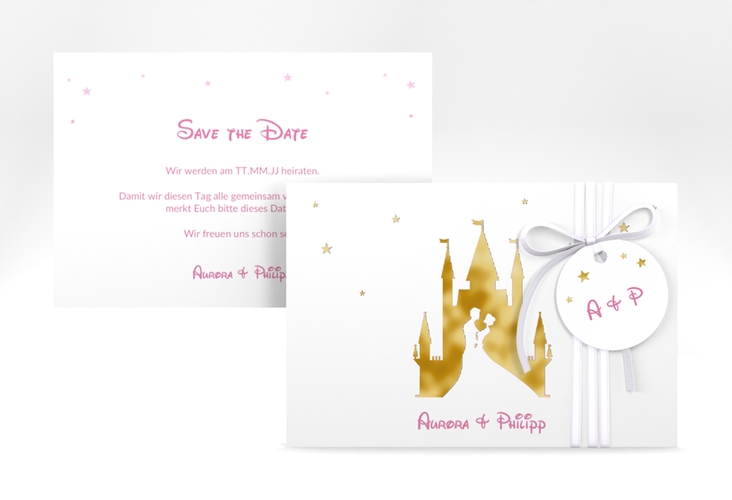 Save the Date-Karte Castle A6 Karte quer rosa gold
