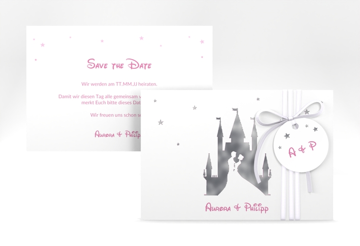 Save the Date-Karte Castle A6 Karte quer rosa silber