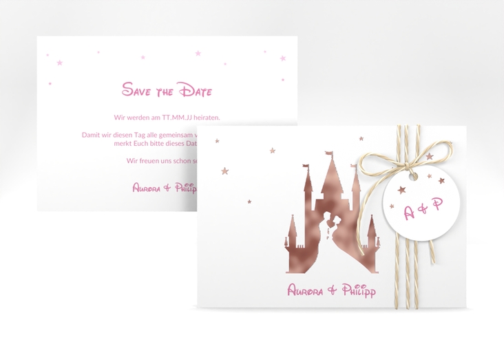 Save the Date-Karte Castle A6 Karte quer rosa rosegold