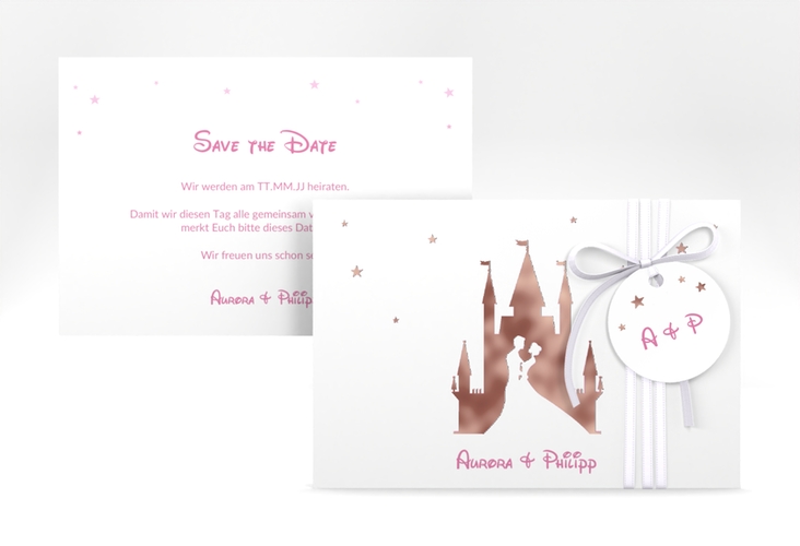 Save the Date-Karte Castle A6 Karte quer rosa rosegold