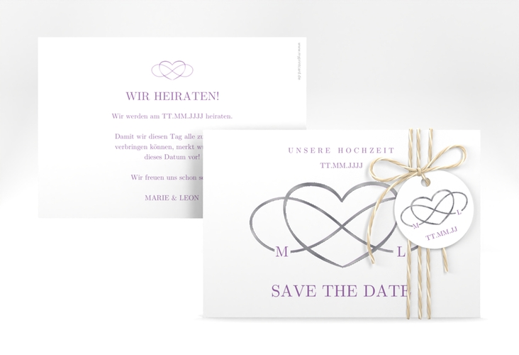Save the Date-Karte Infinity A6 Karte quer lila silber