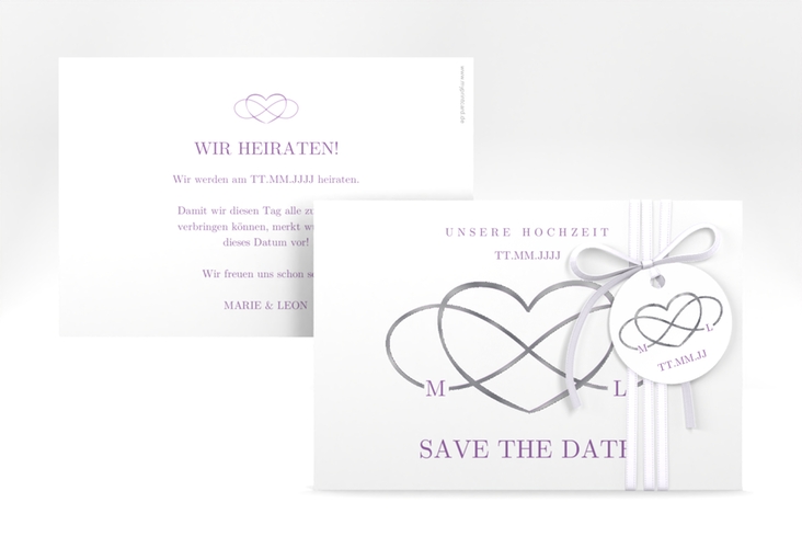 Save the Date-Karte Infinity A6 Karte quer lila silber