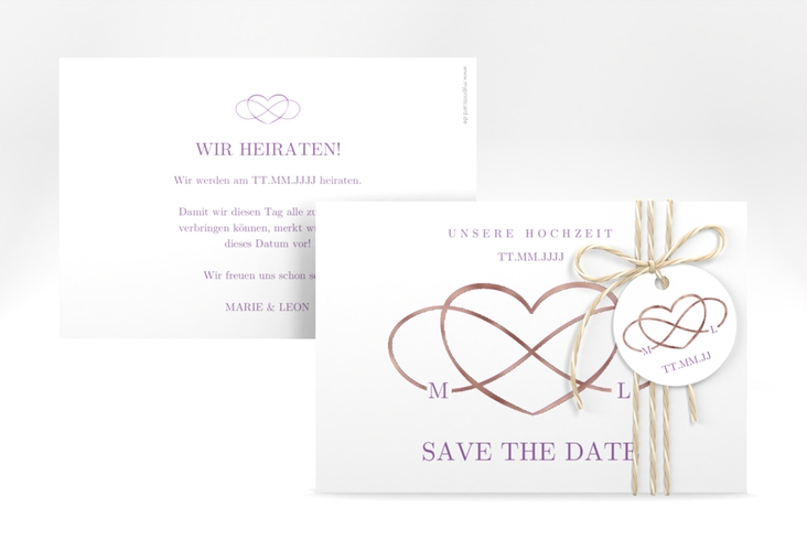 Save the Date-Karte Infinity A6 Karte quer lila rosegold