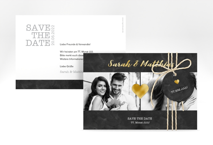 Save the Date-Karte Sparkly A6 Karte quer grau gold