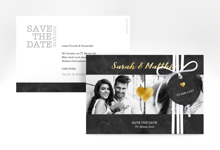 Save the Date-Karte Sparkly A6 Karte quer grau gold