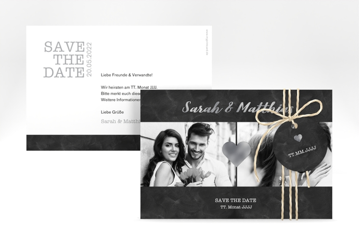 Save the Date-Karte Sparkly A6 Karte quer grau silber