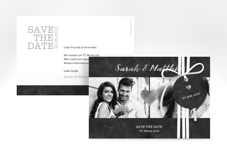 Save the Date-Karte Sparkly A6 Karte quer grau silber