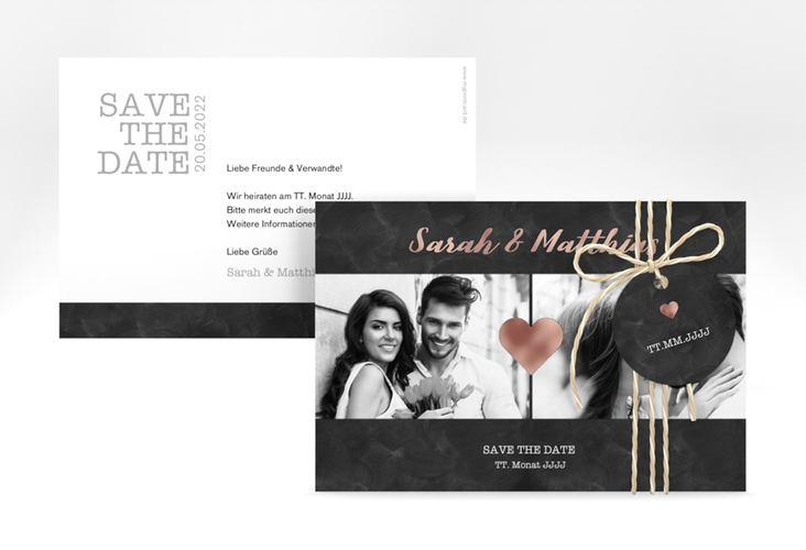 Save the Date-Karte Sparkly A6 Karte quer grau rosegold