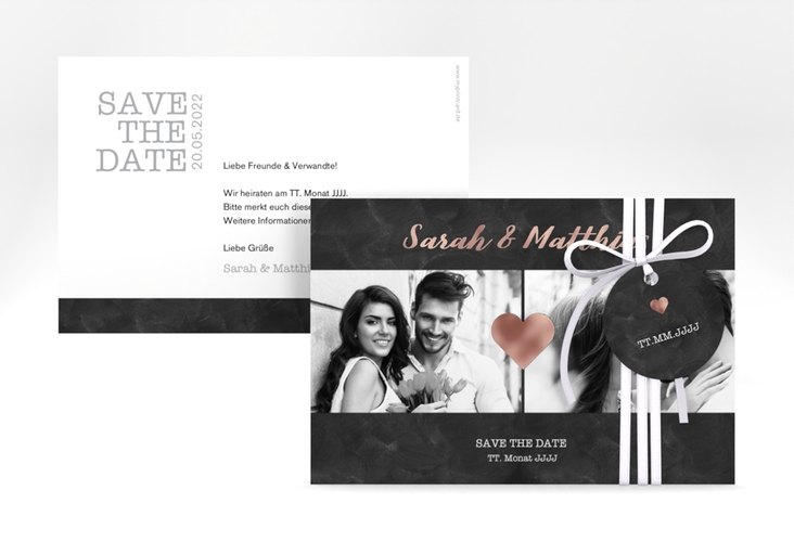Save the Date-Karte Sparkly A6 Karte quer grau rosegold