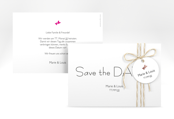 Save the Date-Karte Hochzeit Twohearts A6 Karte quer pink rosegold