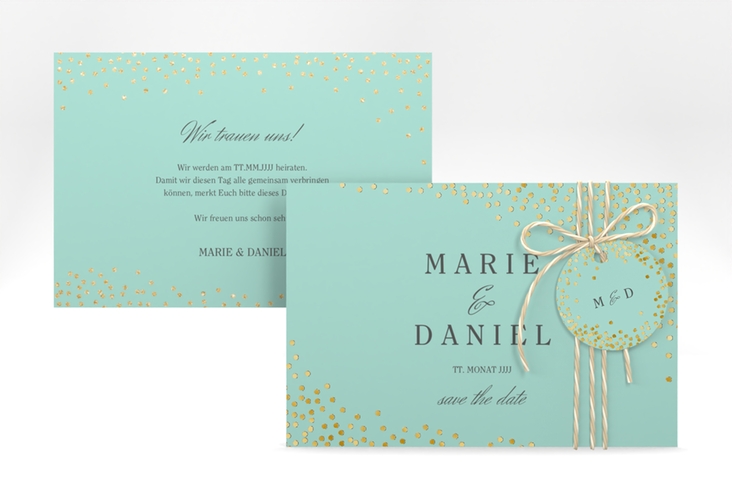Save the Date-Karte Glitter A6 Karte quer mint gold