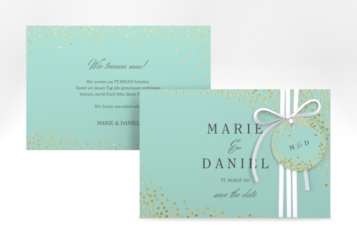 Save the Date-Karte Glitter A6 Karte quer mint gold