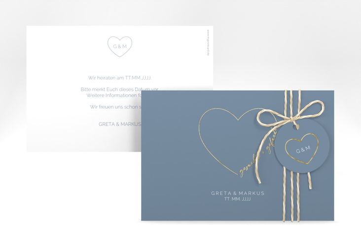 Save the Date-Karte Lebenstraum A6 Karte quer blau gold