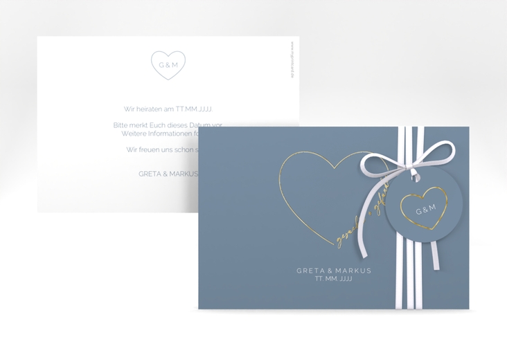 Save the Date-Karte Lebenstraum A6 Karte quer blau gold