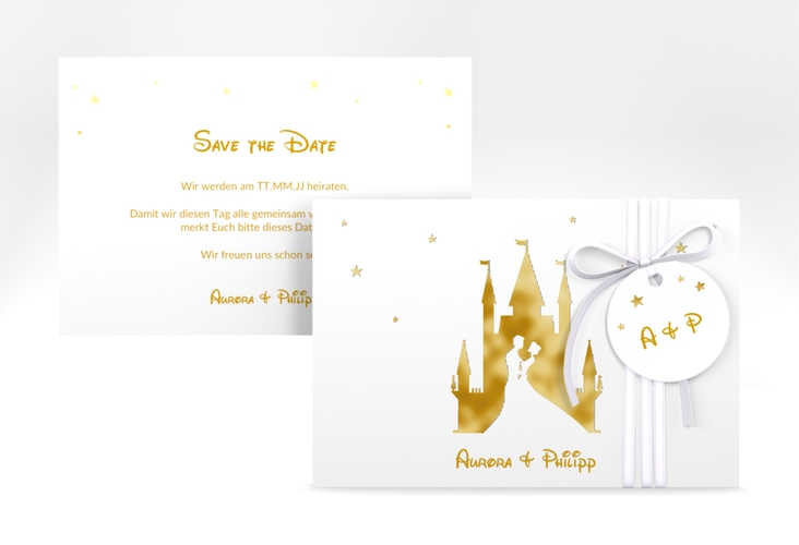Save the Date-Karte Castle A6 Karte quer gold gold