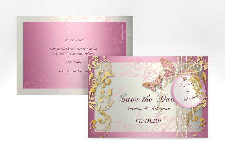 Save the Date-Karte Hochzeit Toulouse A6 Karte quer rosa gold romantisch mit Schmetterlingen