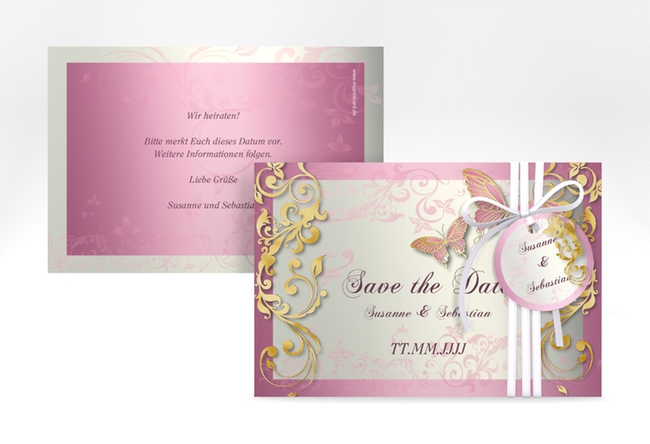 Save the Date-Karte Hochzeit Toulouse A6 Karte quer rosa gold romantisch mit Schmetterlingen