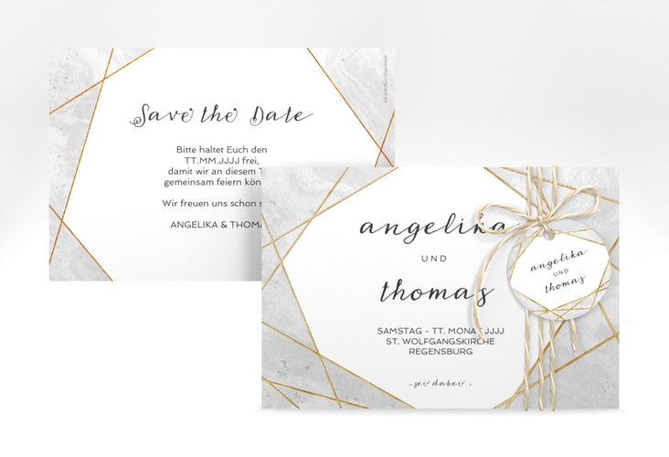 Save the Date-Karte Asymmetry A6 Karte quer grau gold