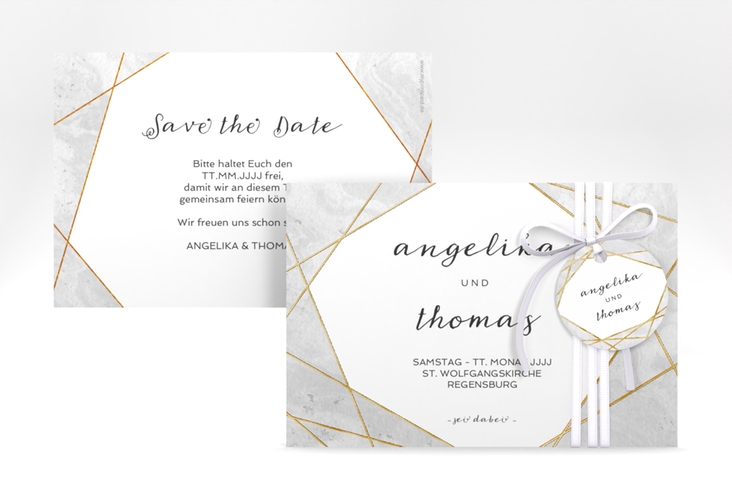 Save the Date-Karte Asymmetry A6 Karte quer grau gold