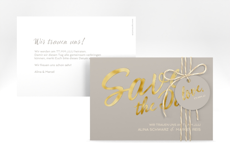 Save the Date-Karte Glam A6 Karte quer grau gold