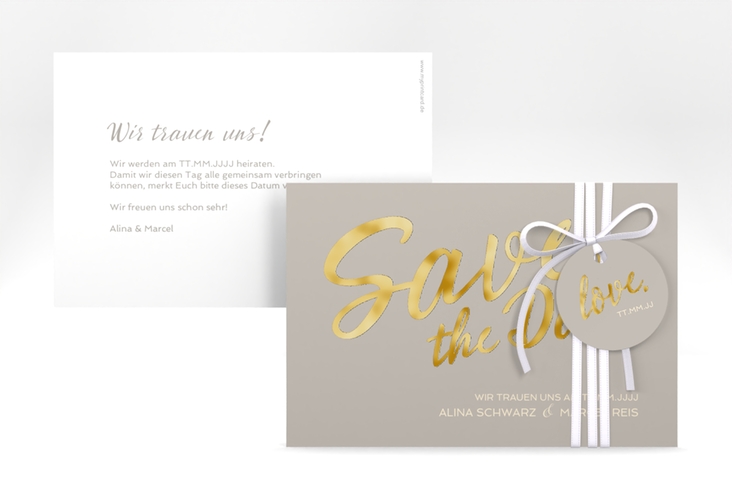 Save the Date-Karte Glam A6 Karte quer grau gold