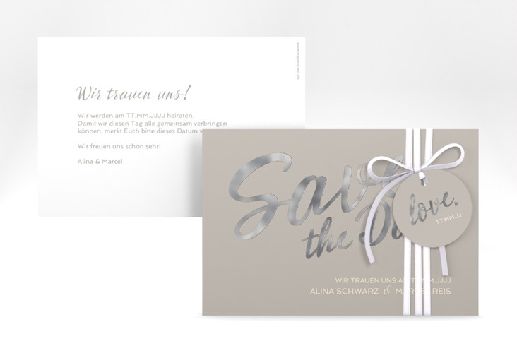 Save the Date-Karte Glam A6 Karte quer grau silber